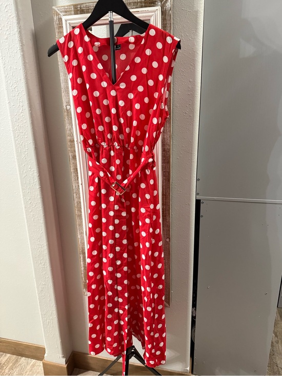 Dresses & Skirts - Red Polka Dot Sleeveless Maxi Dress with Tie Waist
